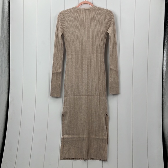 🆕Hem & Thread Ribbed Dress Longline Duster Cardigan Sweater Dress Khaki Color - Picture 9 of 9